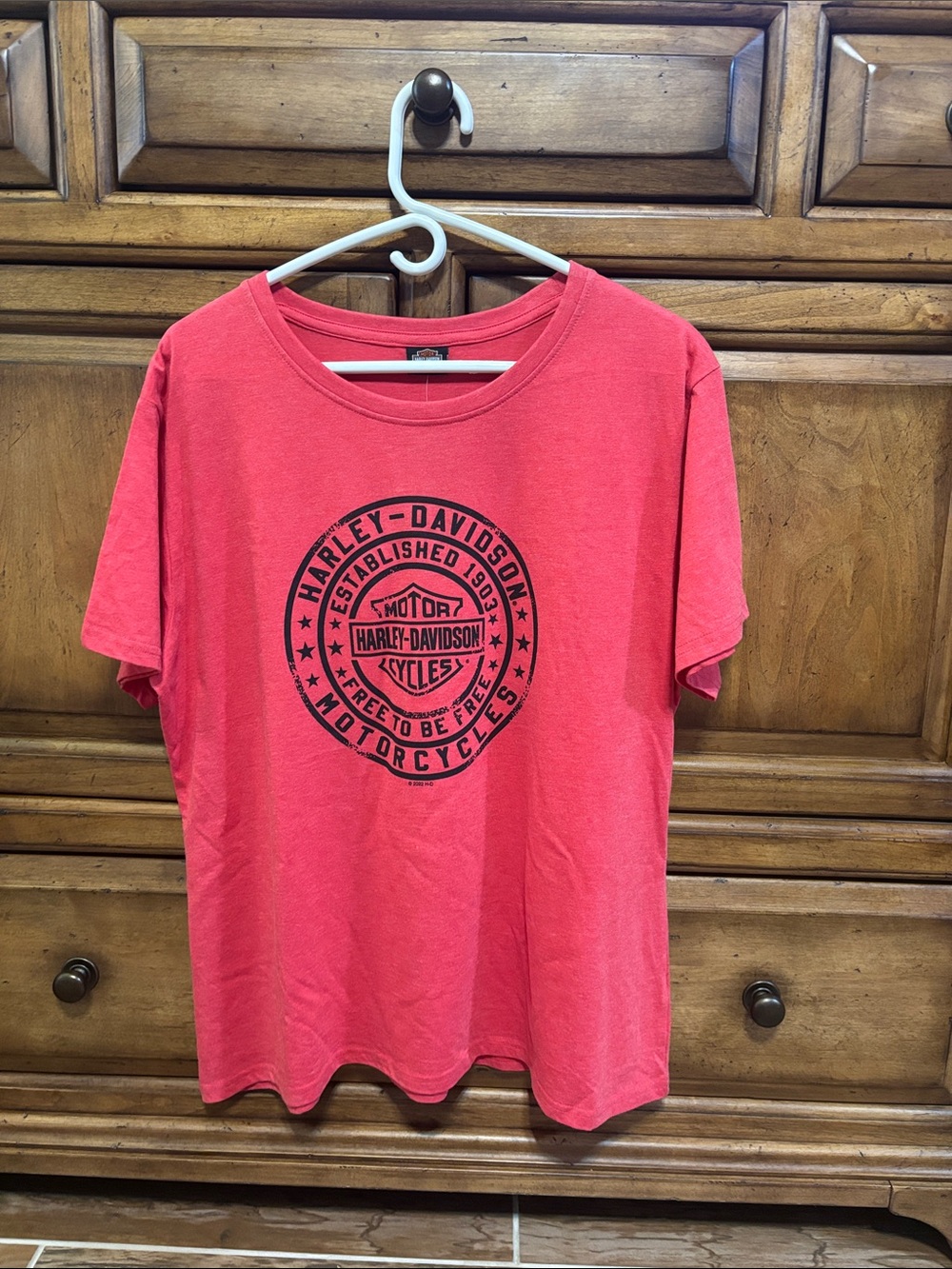 Harley-Davidson Coral Red Short Sleeve Tee with Black Logo